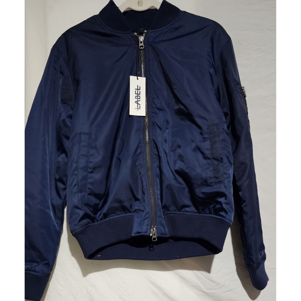 Label Go-To Bomber Jacket Navy Color 2 Way Zip NWT Size XS